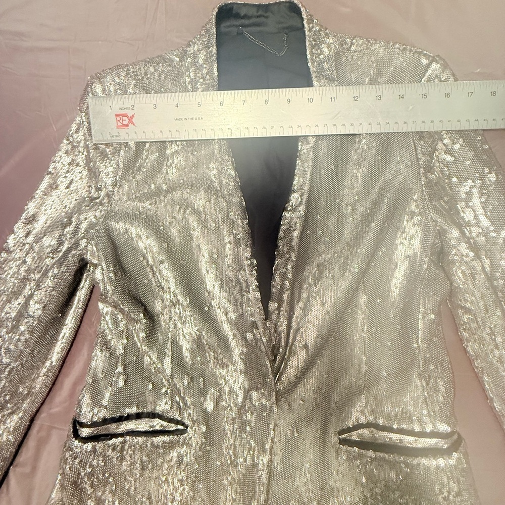 All Saints Leigh Metallic Silver Sequin Blazer Size 6/Small MSRP $498 - Picture 9 of 10